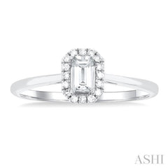 5x3 MM Octagonal Shape White Topaz and 1/20 Ctw Single Cut Diamond Halo Semi-Precious Ring in 10K White Gold