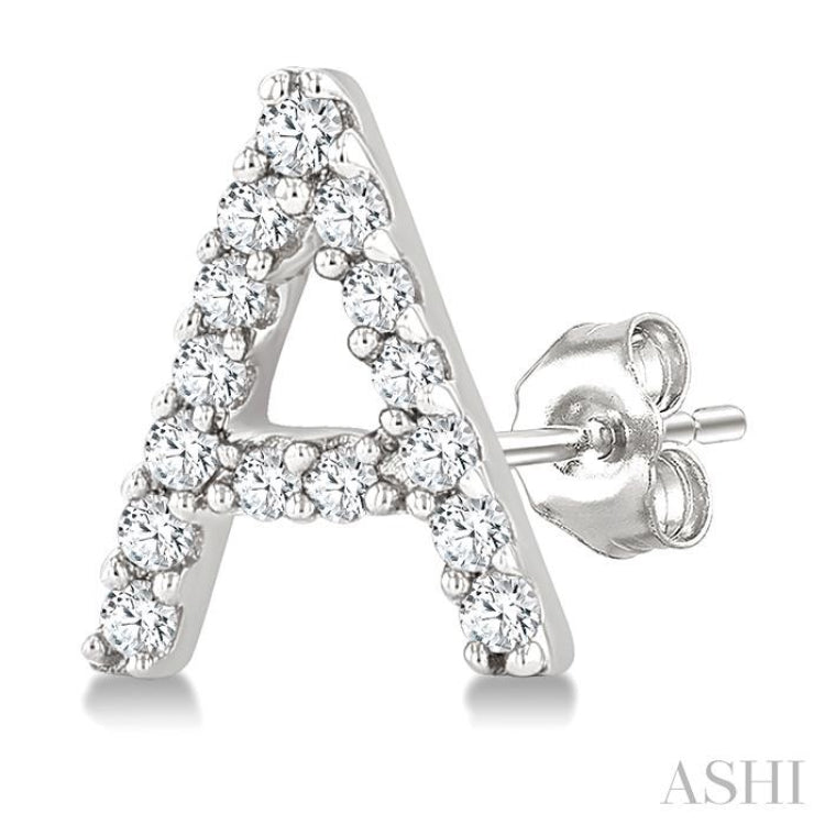 1/10 Ctw Initial'A' Single Cut Diamond Earrings in 10K White Gold