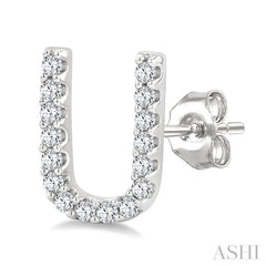 1/10 Ctw Initial 'U' Round Cut Diamond Earrings in 10K White Gold