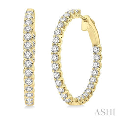3 Ctw Inside-Out Round Cut Diamond Hoop Earrings in 14K Yellow Gold