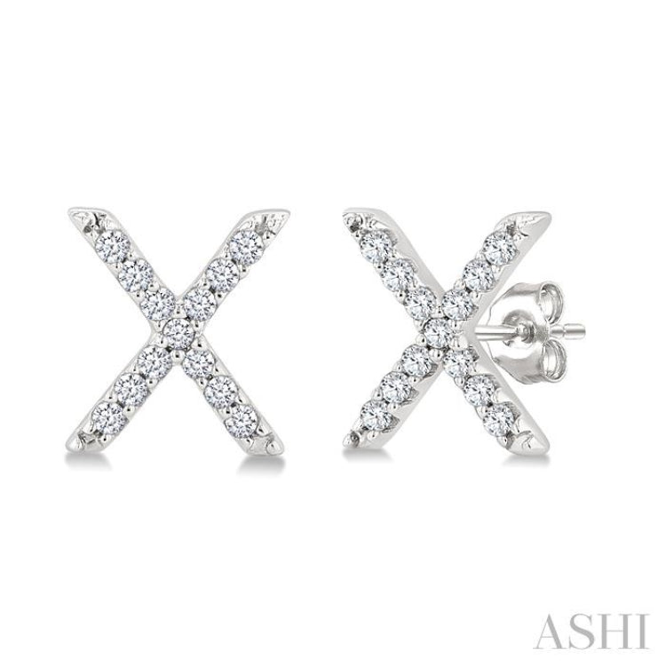 1/10 Ctw Initial 'X' Round Cut Diamond Earrings in 10K White Gold