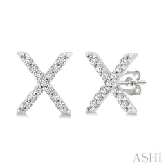 1/10 Ctw Initial 'X' Round Cut Diamond Earrings in 10K White Gold
