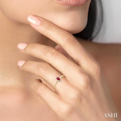 5x3 MM Pear Shape Ruby and 1/20 Ctw Single Cut Diamond Halo Precious Ring in 10K Yellow Gold