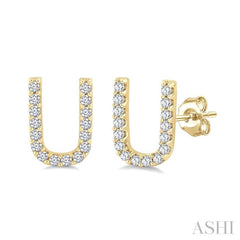 1/10 Ctw Initial 'U' Round Cut Diamond Earrings in 10K Yellow Gold