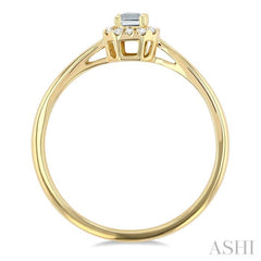 5x3 MM Octagonal Shape White Topaz and 1/20 Ctw Single Cut Diamond Halo Semi-Precious Ring in 10K Yellow Gold