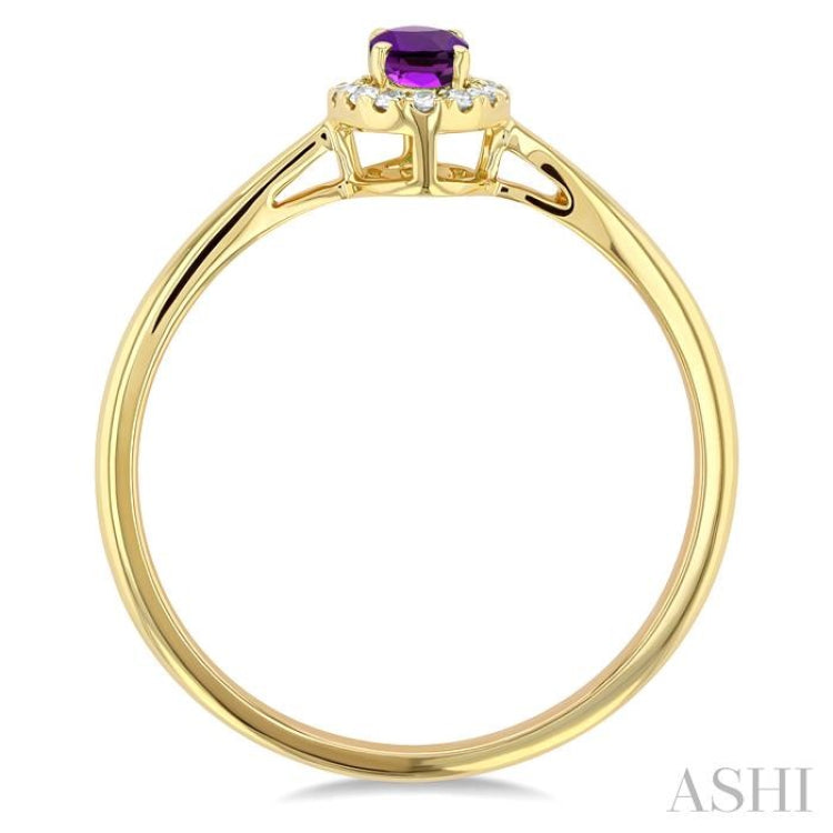 5x3 MM Oval Shape Amethyst and 1/20 Ctw Single Cut Diamond Halo Semi-Precious Ring in 10K Yellow Gold