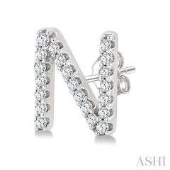 1/8 Ctw Initial 'N' Round Cut Diamond Earrings in 10K White Gold