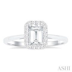 6x4 MM Octagonal Shape White Topaz and 1/6 Ctw Round Cut Diamond Halo Semi-Precious Ring in 10K White Gold