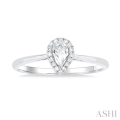 5x3 MM Pear Shape White Topaz and 1/20 Ctw Single Cut Diamond Halo Semi-Precious Ring in 14K White Gold