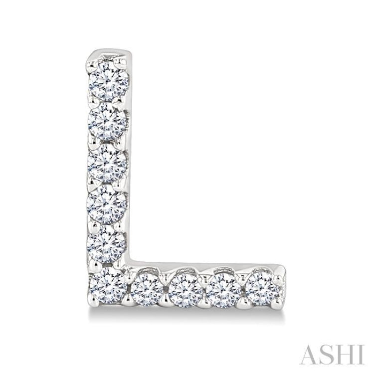 1/10 Ctw Initial 'L' Round Cut Diamond Earrings in 10K White Gold