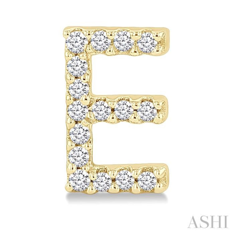 1/10 Ctw Initial 'E' Round Cut Diamond Earrings in 10K Yellow Gold