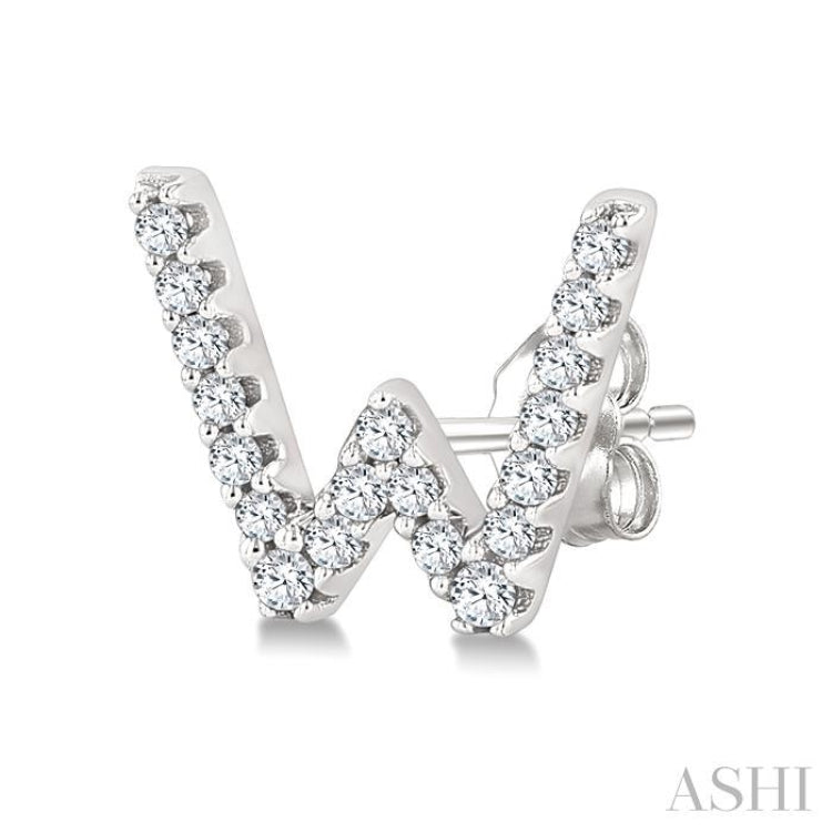 1/8 Ctw Initial 'W' Round Cut Diamond Earrings in 10K White Gold