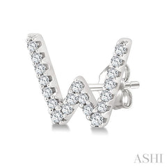 1/8 Ctw Initial 'W' Round Cut Diamond Earrings in 10K White Gold