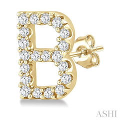 1/8 Ctw Initial 'B' Round Cut Diamond Earrings in 10K Yellow Gold
