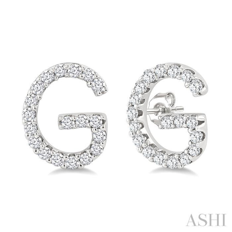 1/8 Ctw Initial 'G' Round Cut Diamond Earrings in 10K White Gold