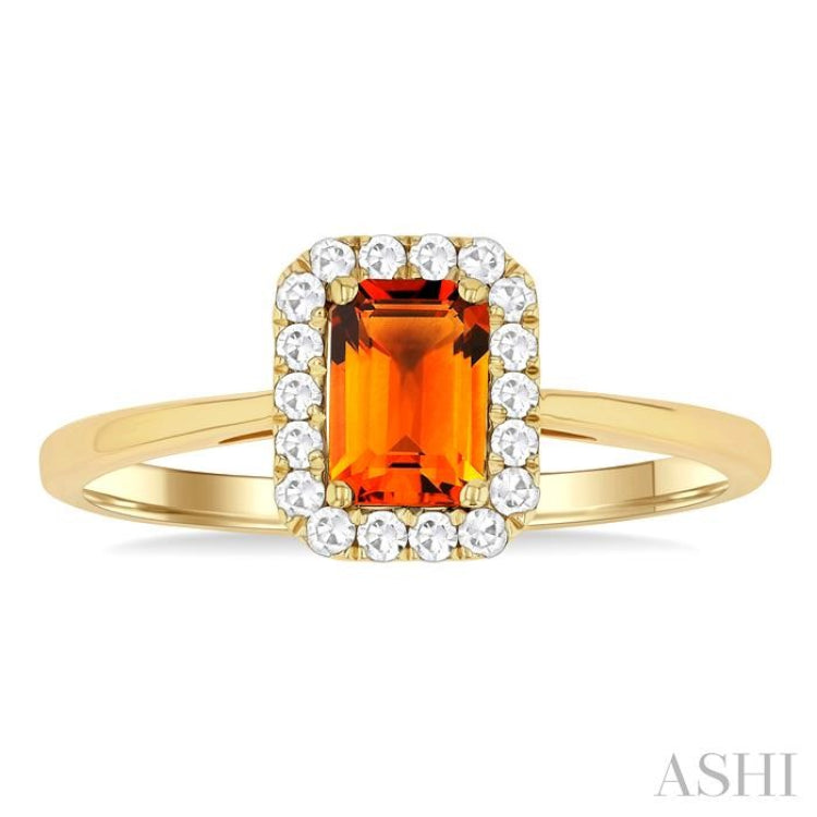 6x4 MM Octagonal Shape Citrine and 1/6 Ctw Round Cut Diamond Halo Semi-Precious Ring in 10K Yellow Gold