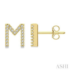 1/8 Ctw Initial 'M' Round Cut Diamond Earrings in 10K Yellow Gold