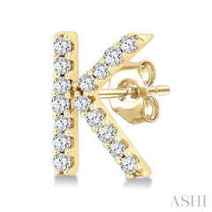 1/10 Ctw Initial 'K' Round Cut Diamond Earrings in 10K Yellow Gold
