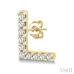 1/10 Ctw Initial 'L' Round Cut Diamond Earrings in 10K Yellow Gold