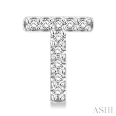 1/10 Ctw Initial 'T' Round Cut Diamond Earrings in 10K White Gold