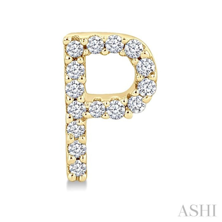 1/10 Ctw Initial 'P' Round Cut Diamond Earrings in 10K Yellow Gold