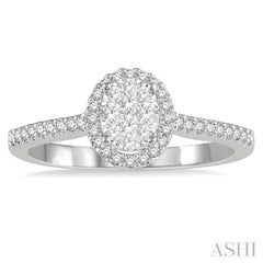 1/3 Ctw Round Diamond Lovebright Oval Shape Halo Engagement Ring in 14K White and Yellow Gold