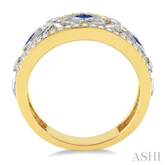 2.2&2.6 MM Princess Cut Sapphire and 1/3 Ctw Round Cut Diamond Precious Band in 14K Yellow and White Gold