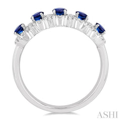 4x3 MM Oval Cut Sapphire and 1/3 Ctw Round Cut Diamond Precious Wedding Band in 14K White Gold