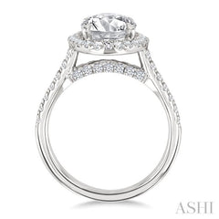 3/4 Ctw Oval Shape Round Cut Diamond Halo Semi-Mount Engagement Ring in 14K White Gold