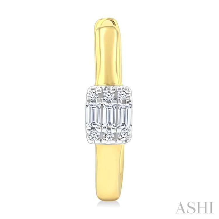 1/10 Ctw Petite Rectangular Center Fusion Baguette and Round Cut Diamond Fashion Huggies in 10K Yellow Gold
