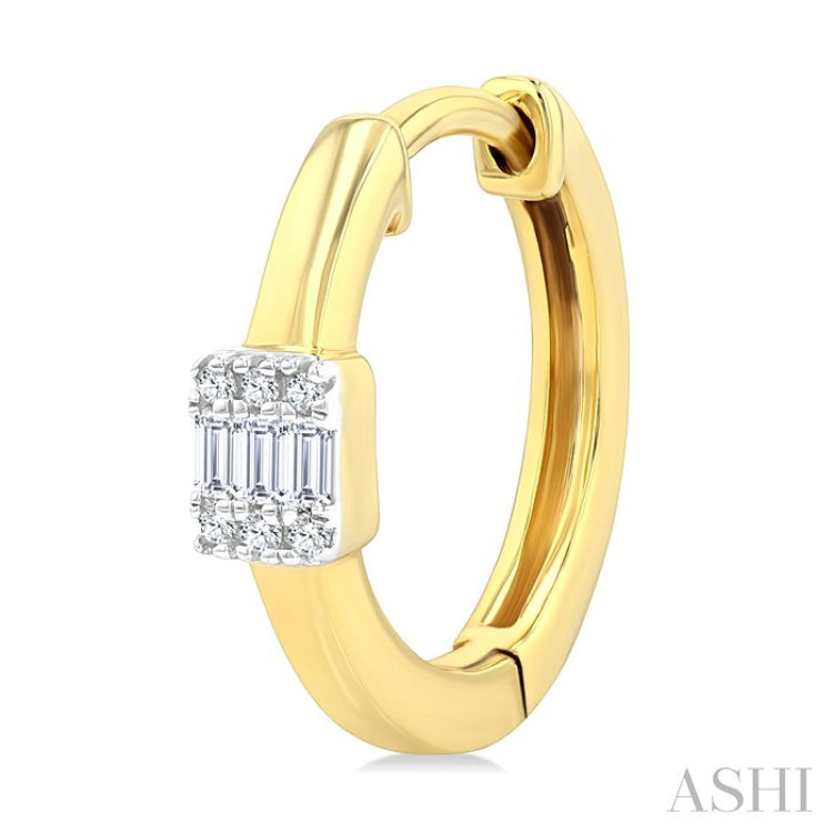 1/10 Ctw Petite Rectangular Center Fusion Baguette and Round Cut Diamond Fashion Huggies in 10K Yellow Gold
