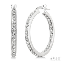 1/2 Ctw Round Cut Diamond Hoop Earrings in 14K White Gold