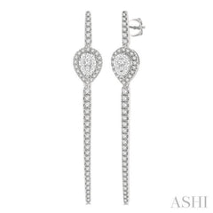 1 Ctw Pear Shape Accent Lovebright Round Cut Diamond Long Earring in 14K White Gold