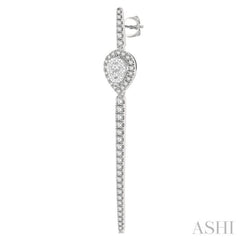 1 Ctw Pear Shape Accent Lovebright Round Cut Diamond Long Earring in 14K White Gold