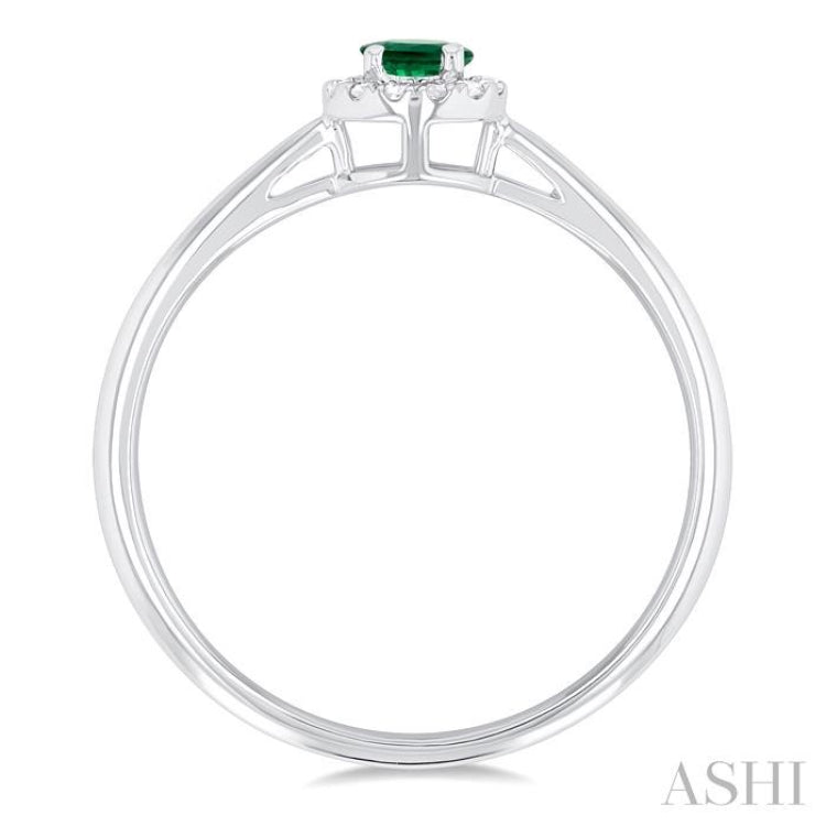 3.25 MM Round Emerald and 1/20 Ctw Single Cut Diamond Halo Precious Ring in 10K White Gold