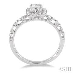 1/2 Ctw Diamond Engagement Ring with 1/4 Ct Princess Cut Center Stone in 14K White Gold