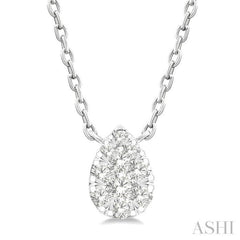 1/10 Ctw Lovebright Petite Pear Shape Round Cut Diamond Fashion Pendant With Chain in 10K White Gold