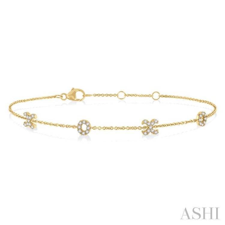 1/5 Ctw 'XO' Hugs and Kisses Round Cut Diamond Station Bracelet in 10K Yellow Gold