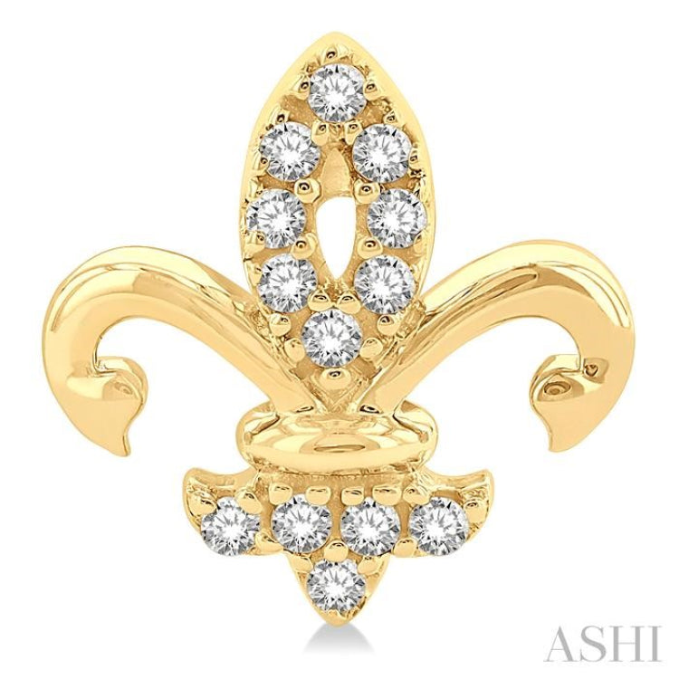 1/8 Ctw Petite Fleur De Lis Round Cut Diamond Fashion Stud Earring in 10K Yellow Gold
