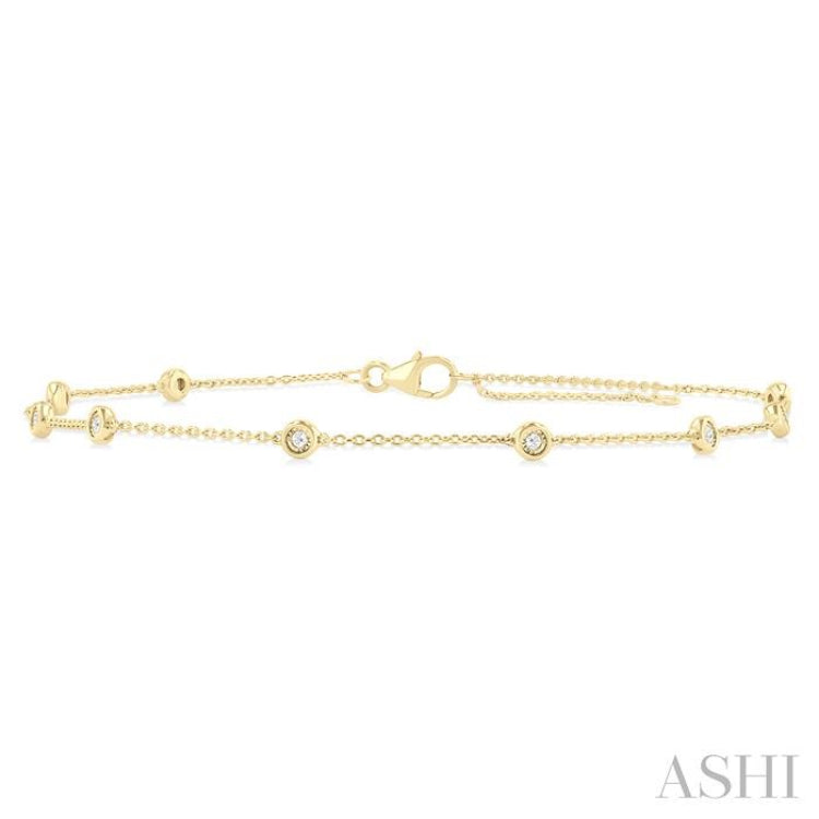 1/10 Ctw Bezel Set Round Cut Diamond Station Anklet in 10K Yellow Gold