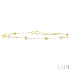 1/10 Ctw Bezel Set Round Cut Diamond Station Anklet in 10K Yellow Gold