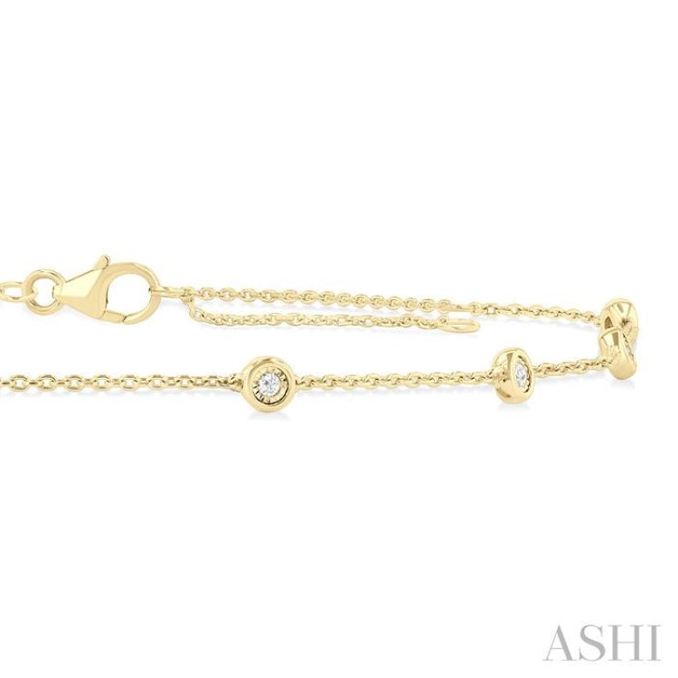 1/10 Ctw Bezel Set Round Cut Diamond Station Anklet in 10K Yellow Gold