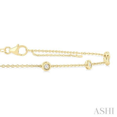 1/10 Ctw Bezel Set Round Cut Diamond Station Anklet in 10K Yellow Gold