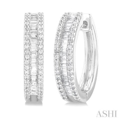 1/2 Ctw Baguette and Round Cut Diamond Fashion Hoop Earring in 14K White Gold