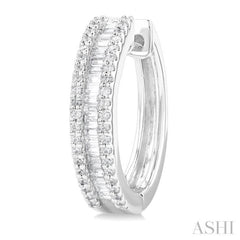 1/2 Ctw Baguette and Round Cut Diamond Fashion Hoop Earring in 14K White Gold