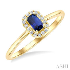 5x3 MM Octagonal Shape Sapphire and 1/20 Ctw Round Cut Diamond Halo Precious Ring in 10K Yellow Gold