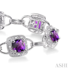 5x5 MM Cushion Shape Amethyst and 1/6 Ctw Round Cut Diamond Bracelet in 10K White Gold