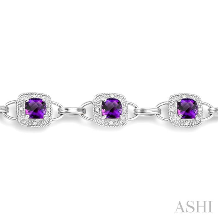 5x5 MM Cushion Shape Amethyst and 1/6 Ctw Round Cut Diamond Bracelet in 10K White Gold