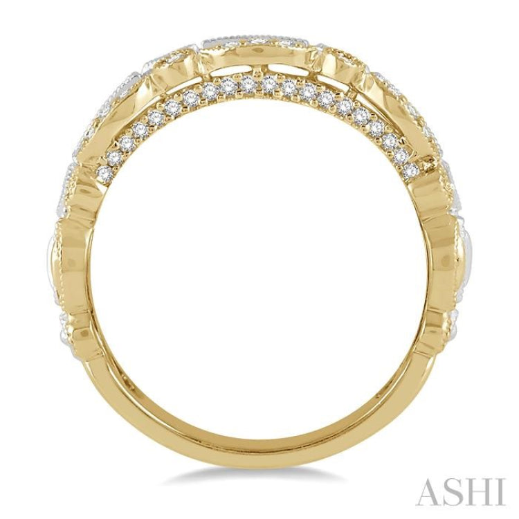3/8 Ctw Two Tone Geometric Rows Round Cut Diamond Fashion Band in 14K Yellow and White Gold