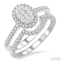 3/4 Ctw Oval Shape Diamond Lovebright Wedding Set with 1/2 Ctw Engagement Ring and 1/5 Ctw Wedding Band in 14K White Gold